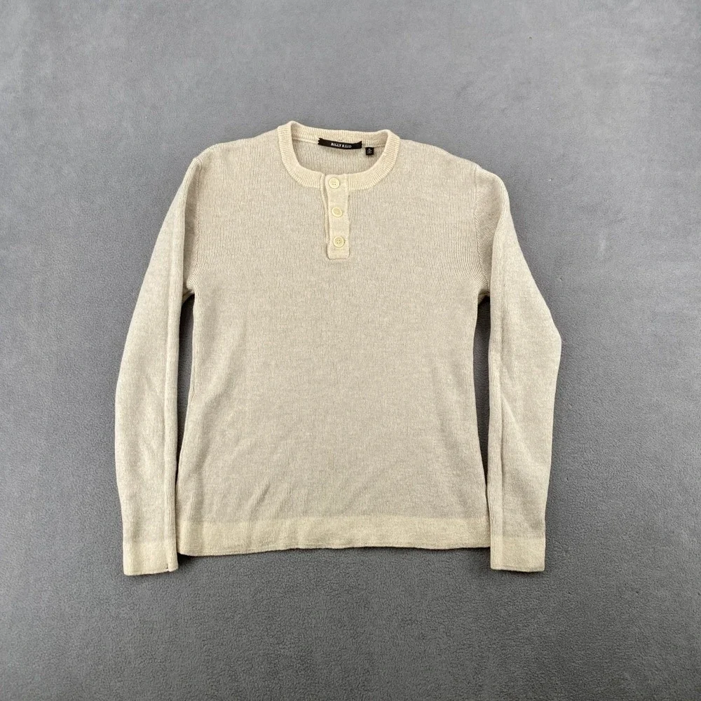 Billy Reid Mens Beige Wool Silk Cashmere Henley Sweater Made in Italy Small